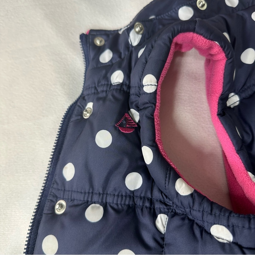 JoJo Maman Bébé Navy Polka Dot Puffer Vest 3Y Detachable Hood Fleece Lined - Picture 9 of 10